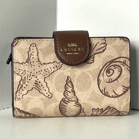 Coach Medium Corner Zip Wallet Shell CBO36 Brown Signature Canvas ID Compact - Picture 8 of 8